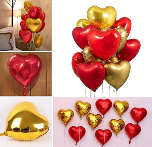 Party Propz Red Heart Balloons For Decoration - Pack of 10Pcs, Red and Gold Balloons For Decoration | Anniversary Decoration Items | Heart Shape Foil Balloons | Happy Birthday Decoration