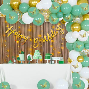 Party Propz Pastel Green Birthday Decorations - 78 Happy Birthday Decoration Kit | Green Pastel Balloons for Birthday Decorations | 3D Butterfly Decorations for Girl | Decorations Items for Girls Bday