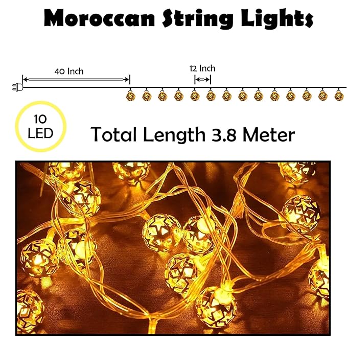 Party Propz Led Lights for Decoration - 14ft, 10 Led, Decorative Lights for Home Decoration | Warm White Fairy Lights for Decoration | Series Lights Indoor Outdoor | Ball Lights Decor | Fancy Lights