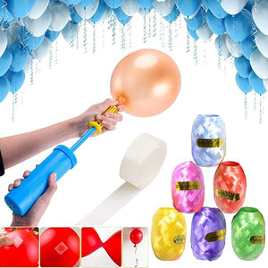 Party Propz 3-in-1 Balloon Pump Combo - 8Pcs Balloon Pump Machine Hand,Multicolour Curling Ribbons With Balloon Glue Dot / Ribbon For Balloon Decoration / Balloon Curling Ribbon For Decoration / Glue Dot / Wedding, Birthday, Anniversary