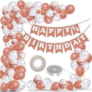 Party Propz Rose Gold Half Birthday Decorations for Baby Girl Combo - 78Pcs Items Set for 6 Months Birthday Decorations for Girl - 1/2 Birthday Decorations for Girls - Half Bday Banner, Balloons, Confetti