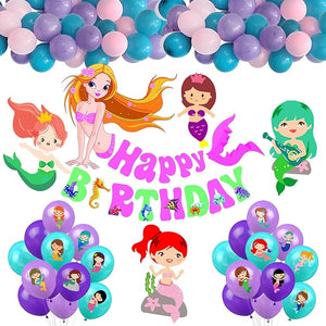 Party Propz Mermaid Birthday Party Decoration Supplies Giant Mermaid Bunting Foil Curtain Girl Birthday Party Latex Metallic Balloons Set of 53-Multicolor