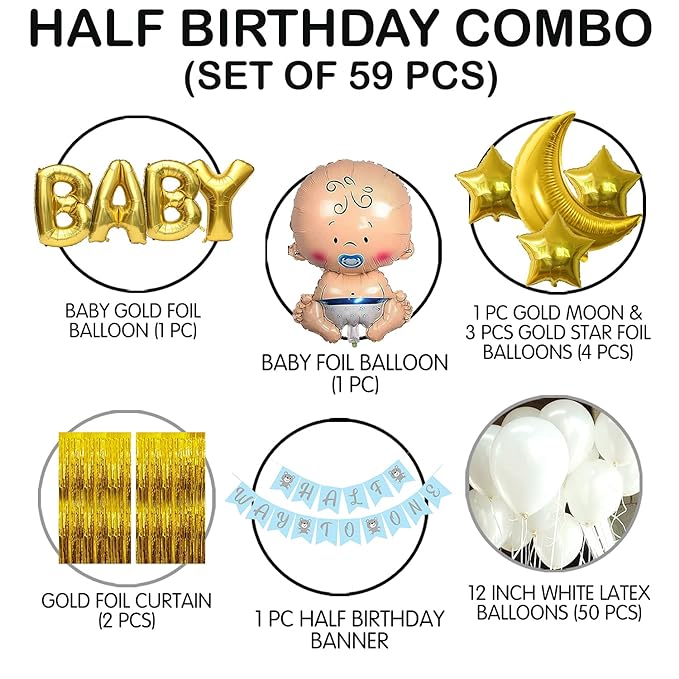 Party Propz Half Birthday Decoration Combo - 59Pcs Items Set For Half Year Birthday Decorations - 1/2 Birthday Decorations For -6 Month Birthday Decoration- Half Way To One