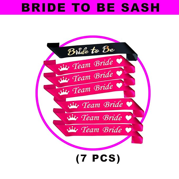 Party Propz Bride To Be Sash - 7 Pcs Set | Bride To Be Decoration Set Combo | Satin Sash | Bridal Shower Decorations Kit | Spinster Party Decorations For Women | Bride To Be Sash Bachelorette Party