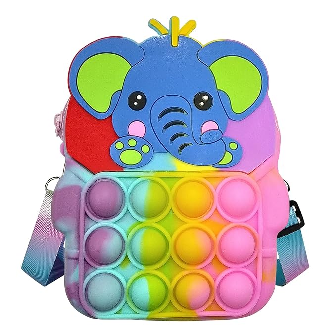 Party Propz Pop It Bag for Girls - Rainbow Elephant Pop It Pouch | Sensory Silicone Popit Bag for Girls, Women, Kids | Return Gift for Kids | Popit Pouch | Fidget Toys for Anxiety Stress Relief