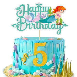 Party Propz Mermaid Cake Topper 5th Birthday - Mermaid Birthday Cake Topper | 5th Happy Birthday Cake Decoration | Cake Toppers | Cake Toppers Birthday for Girls | Cake Toppers for Cake Decoration