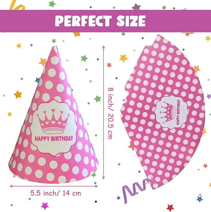 Party Propz Happy Birthday Cap for Girls - 10Pcs Birthday Caps for Birthday Or Birthday Caps for Kids/Pink Colour Happy Birthday Cap for Girls Or Birthday Hats for Birthday Stylish