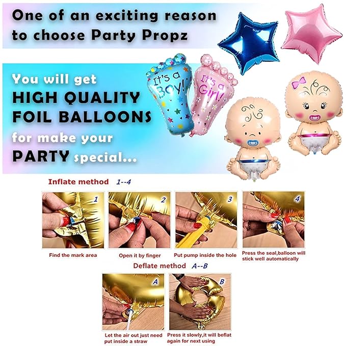 Party Propz Baby Shower Combo Decorations Set - 30Pcs Baby Shower Balloon, Latex, Star Foil Balloon With Foil Curtain for Maternity, Pregnancy Photoshoot Material Items Supplies (color Multi)