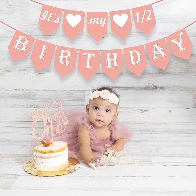 Party Propz Its My Half Birthday Banner - Pack Of 1 | 1/2 Birthday Decorations For Girls, Boys | Rose Gold Happy Birthday Banner(Cardstock) | Its My Half Banner For Baby | Birthday Decoration Item For Baby