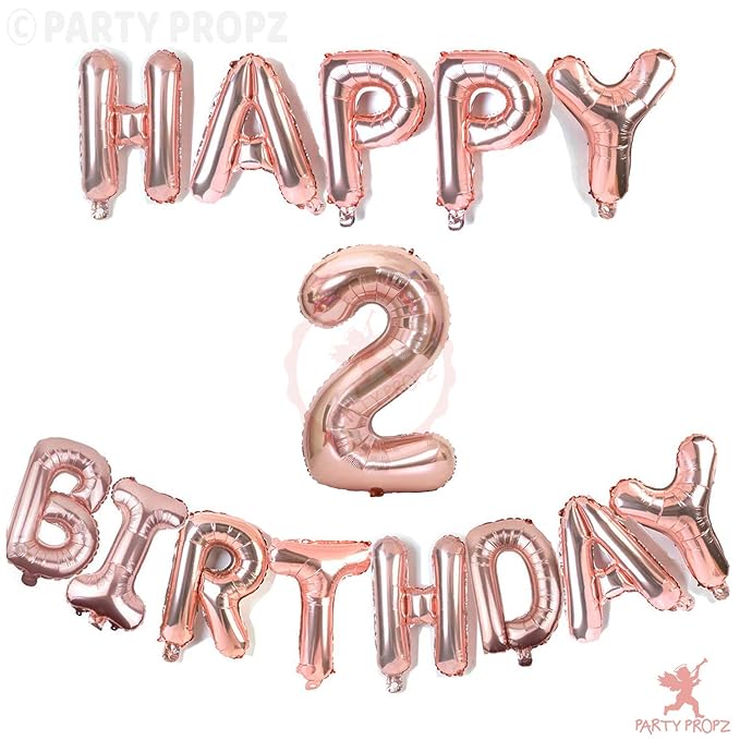 Party Propz 2nd Birthday Foil Balloons Happy Birthday Banner (cardstock) and NO 2 Foil Balloon Combo For Girls 2nd Birthday Decorations Items