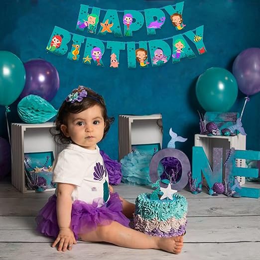 Party Propz Mermaid Theme Birthday Banner(cardstock) - Set of 1 Pcs Happy Birthday Banner(cardstock) | Mermaid Theme Birthday Decorations | Birthday Decoration Mermaid | Birthday Banner For Girls(cardstock)