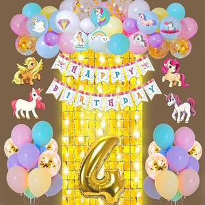 Party Propz Unicorn Theme 4th Birthday Decorations - 63Pcs, 4 Years Birthday Decorations for Baby Girl | 4th Birthday Decorations | Birthday Decorations kit for Girls | Baby Birthday Decoration Items