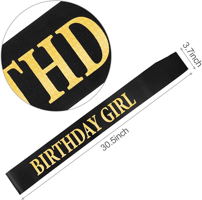 Party Propz Black Birthday Girl Sash and Crown For Decorations Items/Birthday Gifts For Best Friend Girl/One Year, 2nd, 13th, 16th, 18th, 20th, 21st, 25th,30th, 35th Bday Girls diamond Headband