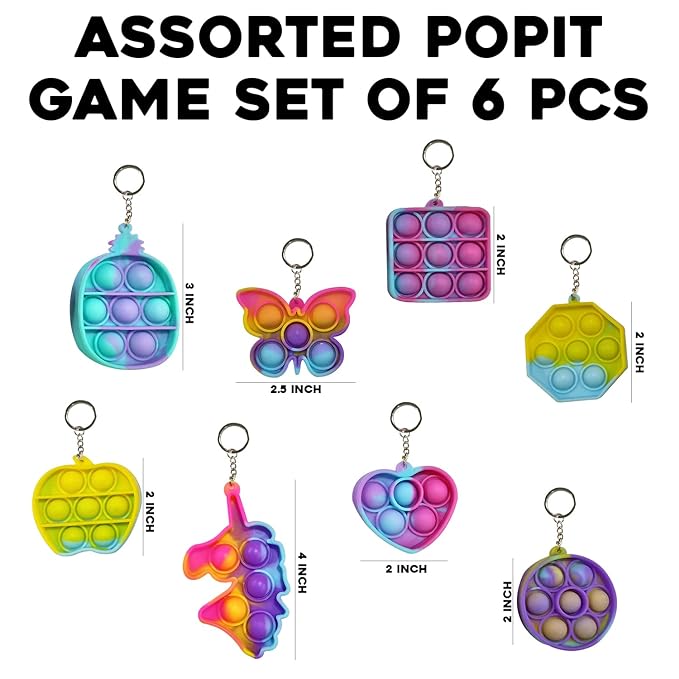 Party Propz Pop It Pop Keychain - Return Gifts for Birthday Party for Kids | Pop it Keychain Fidget Toys for Kids | Stress Relief Bubble Key Ring for Kids and Adults | Pop it Key ring