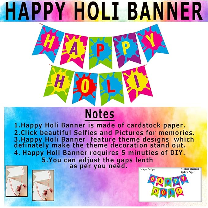 Party Propz Colorful Holi Props Items - Special 11Pcs Multicolor Props for Holi Decorations | Holi Decorations Items for Home | Happy Holi Decoration | Happy Holi Banner (Cardstock) | Holi Decor Items