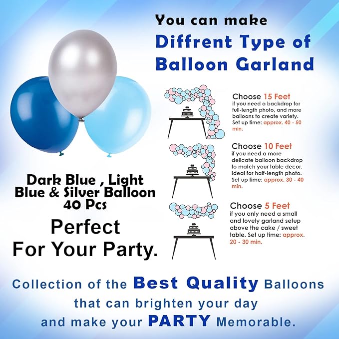 Party Propz Happy Birthday Decorations for Boys- Blue Paper Banner, Balloon Cake Topper, Fairy Led Light, Metallic Balloons -Decoration Items for Birthday Party, Birthday Decoration kit Combo-45Pcs