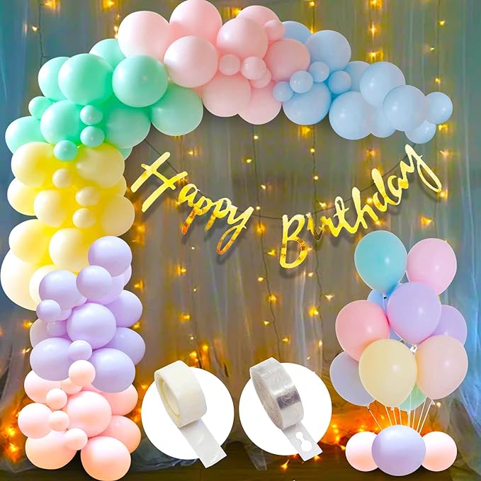 Party Propz Rubber Pastel Balloons For Birthday Combo Kit With Fairy Light- 44Pcs Pastel Colour Balloon For Birthday/Hydrogen Balloons For Birthday/Candy Balloons/Candyland, Balloons &Curtains