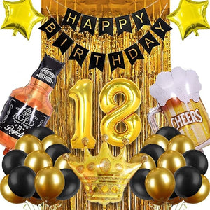 Party Propz 18Th Birthday Decorations For Girls&Boys - 33 Items Combo Set Golden & Black -Birthday Balloons For 18Th/ Happy Birthday Decoration Set For Girls&Boys / 18 Years