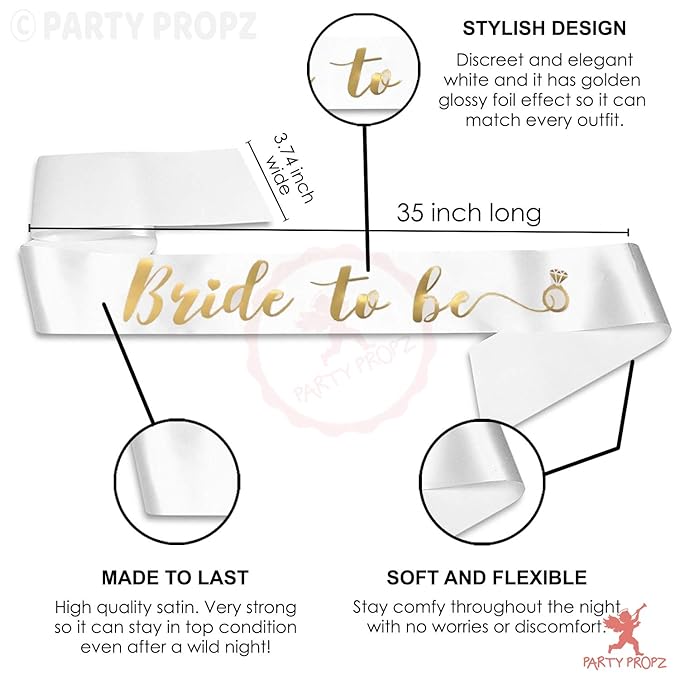 Party Propz Bride To Be Decoration Set Combo -3Pcs Bride To Be Sash | Bride To Be Crown | Bride To Be Banner (cardstock) Gold Foil Balloon | Bachelorette Party Decorations | Bride To Be Sash And Crown