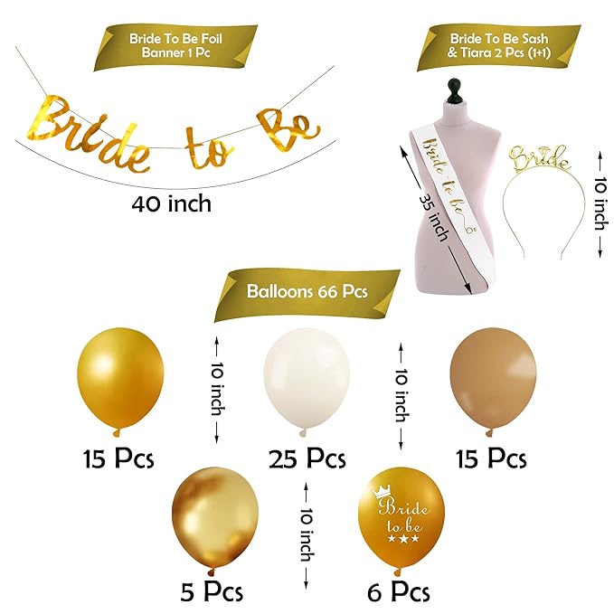 Party Propz Golden Bride To Be Decoration Set Combo - 69 Pcs Bachelorette Party Decorations | Bride To Be Sash And Crown | Spinster Party Decorations For Women | Bride To Be Banner (Cardstock)