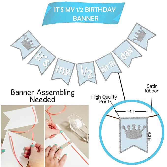 Party Propz Its My Half Birthday Banner(cardstock) - Set Of 1 Pc | Happy Half Birthday Banner(cardstock) | 1/2 Birthday Decorations for Boys | Half Months Bday Decorations for Boys, Kids | Decoration Items