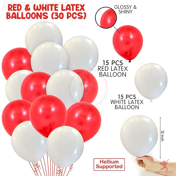 Party Propz Valentine Decoration - 40Pcs Valentines Day Decoration kit with Red Foil Curtain Happy Valentine Day Banner (cardstock) Red & White Decoration Pompom And Red Latex Balloons