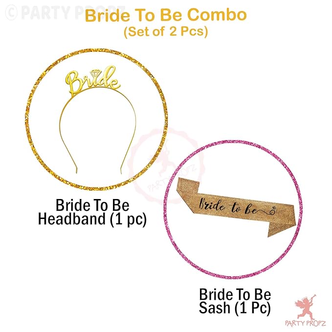 Party Propz Rubber Glittery Bride To Be Sash&Crown-Bachelorette Party Decorations|Bridal Shower Decorations|Bride To Be Decoration Set Combo|Bride To Be Accessories|Bride To Be Sash&Tiara