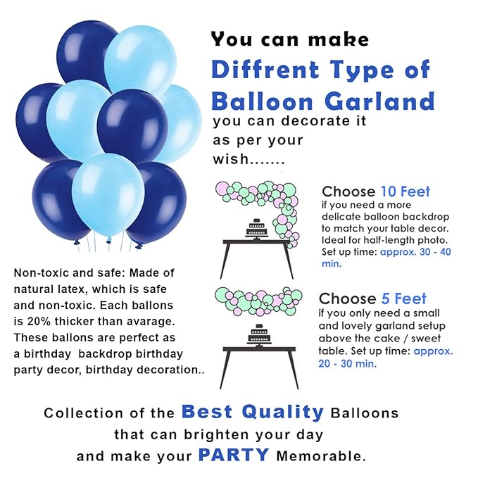 Party Propz Light & Dark Blue Metallic Balloons Combo - 50Pcs Metallic Balloons with Ribbons