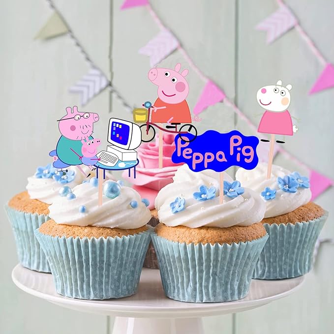 Party Propz Peppa Cupcake Toppers For Cake Decoration-10Pcs Pig Shape Cup Cake Toppers For Kids|Happy Birthday Cake Topper|Birthday Decoration Items|Cake Toppers For Cake Decoration|Cake Toppers