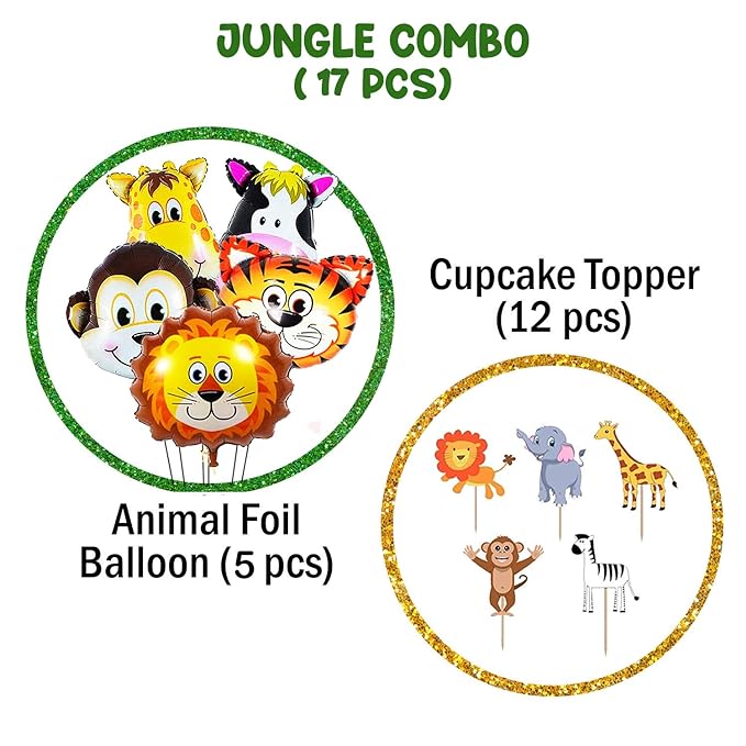 Party Propz Happy Birthday Foil Balloon-Set Of 5 Animal Foil Balloons|Balloon Decoration For Birthday|Cow Foil Balloon|Jungle Theme Balloons For Decoration| Happy Birthday Decoration Kit||Multicolor