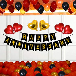 Party Propz Happy Anniversary Decoration Items with Banner, Balloons, Arch, Glue Dot 70Pcs Set for 1st, 5Th,25th Party Room Decoration Combo Set/Couple Wedding, Marriage Celebration