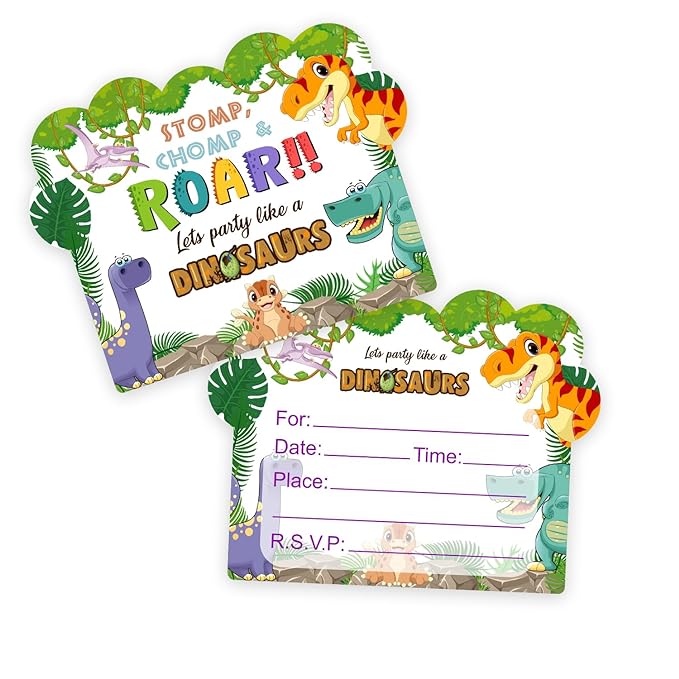 Party Propz Birthday Invitation Cards - 25Pcs, Childrens Birthday Invitation Cards | Jungle Theme Invitation Card For Birthday Boy, Girl | Dinosaur Invitation Cards For Kids Party | Happy Birthday Invites