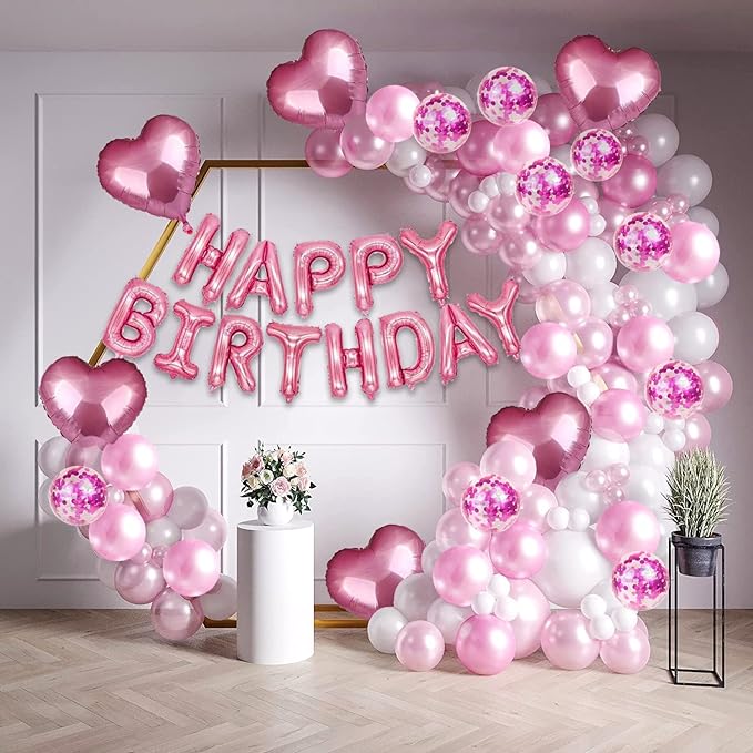 Party Propz Birthday Decoration Items For Girl, Huge 41 Pcs, Pink&White Balloons For Decoration, Pink Birthday Decoration Kit, Heart Shape Balloons For Decoration, Birthday Decoration Items For Women