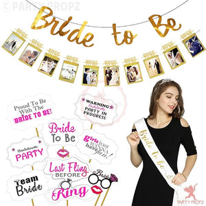 Party Propz Bride To Be Decoration Set Combo - 13 Pcs Bachelorette Party Decorations | Bride To Be Banner | Bride To Be Sash | bride to be props for bachelorette party | Bridal Shower Decorations Kit