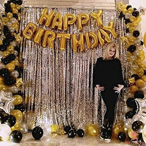 Party Propz Balloon Decoration For Birthday Black Golden Silver - 64Pcs Combo Set - Foil Curtain, Metallic Balloons, Happy Birthday Balloons, birthday decoration items for Women Husband