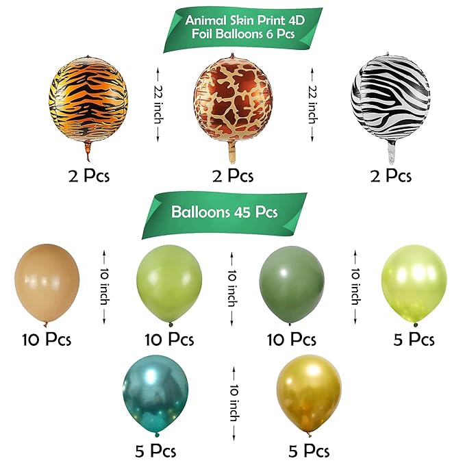 Party Propz Rubber Jungle Theme Birthday Decoration - 51Pcs,Animal Balloons Combo|Animal Theme Birthday Decorations|For Jungle Safari Theme Birthday Decoration|Jungle Animal Print Balloons,Multicolor