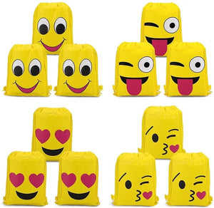 Party Propz Emoji Bag for Return Gift - 12Pcs Drawstring Bag for Kids Return Gift/Emoji Drawstring Bags