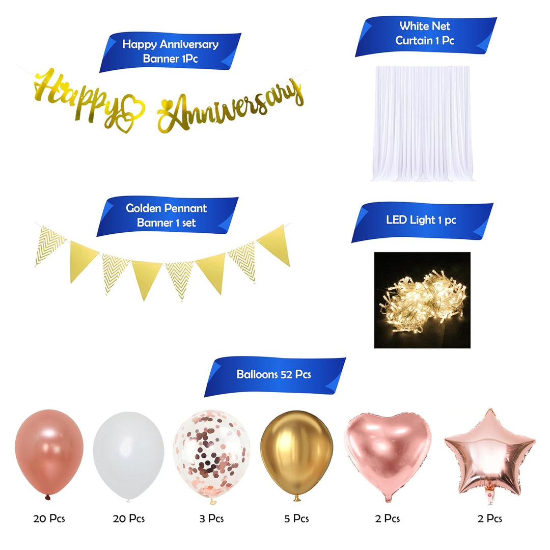 Party Propz Anniversary Decoration Items Kit - 56Pcs Rose Gold Anniversary Balloons for Decoration | Happy Anniversary Balloons | Happy Anniversary Banner (Cardstock) | Happy Anniversary Decoration