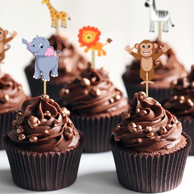 Party Propz Animal Cake Topper - 25Pcs Jungle Theme Cake Topper For Kids Baby Cup Cake Topper Decoration, Cupcake Toppers, Jungle Theme Birthday Decoration, Animal Theme