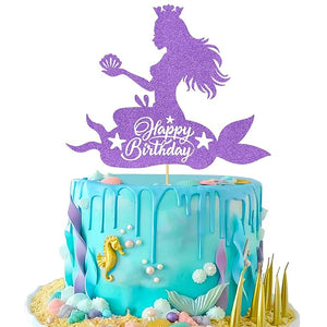 Party Propz Purple Mermaid Theme Cake Topper-Mermaid Theme Birthday Decorations|Happy Birthday Cake Topper|Birthday Decoration Items For Girl|Cake Toppers For Cake Decoration|Mermaid Cake Topper