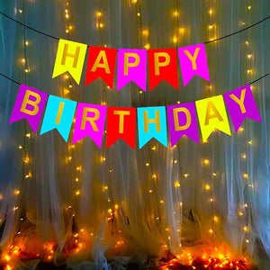 Party Propz Happy Birthday Decoration Kit -2Pcs Multicolour Banner with Led Light Birthday Decorations Items for Bday Lights Combo Pack Set, Husband, Wife, First, 2nd,30th,40th,50th Theme