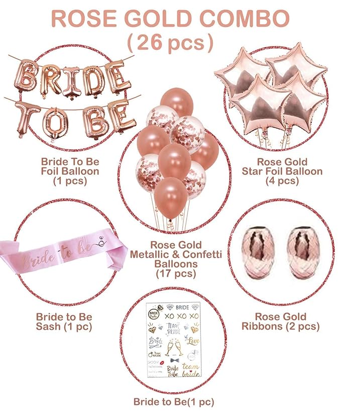 Party Propz Rose Gold Bride To Be Decoration Set Combo -26 Pcs Bachelorette Party Decorations | Bridal Shower Decorations With Bride to be Sash and Bride To Be Tattoo | Bride to be Banner (cardstock)