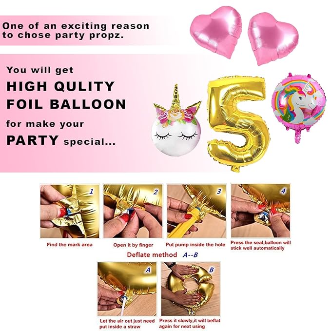 Party Propz Rubber Unicorn Theme Birthday Decorations Items Combo Set 50Pcs Kit For Happy Birthday Decoration Kit For Girls/Unicorn Birthday Decorations/Baby Birthday Decoration Items 5 Y,Multicolor