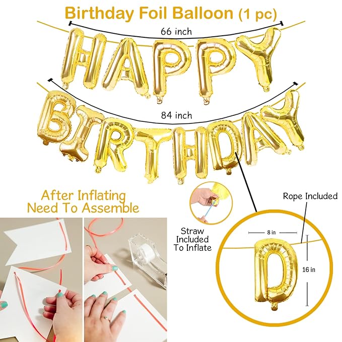 Party Propz Golden 18th Birthday Decoration Kit - 50Pcs Combo Kit Golden Foil Balloons with Happy Bday Foil Banner (cardstock), Silver Star & Heart Foil Balloons for Boys, Girls, Husband, Wife