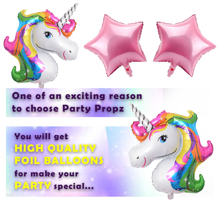 Party Propz Unicorn Birthday Decorations For Girls-72 Pcs,Unicorn Theme Birthday Decorations Kit|Birthday Decoration Items For Girl,Kid|Unicorn Decoration For Birthday Girls|Metallic,Foil Balloon