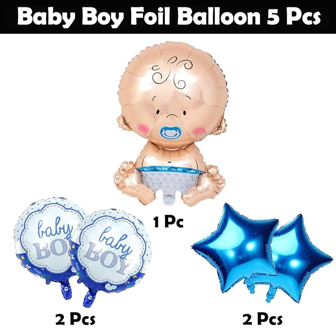 Party Propz Baby Shower Decoration Items- Set of 5 Pcs | Baby Shower Decorations With Star | Baby Boy Foil Balloon, Baby Balloons for Decoration | Baby Boy Balloon, Baby Boy Baby Shower Decorations