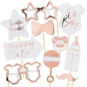 Party Propz Rose Gold Baby Shower Props- 10pcs Baby Shower Decoration Items | Maternity Props for Photoshoot | Baby Shower Accessories | Baby Shower Photoshoot Props | Mom to Be Props | Baby Shower