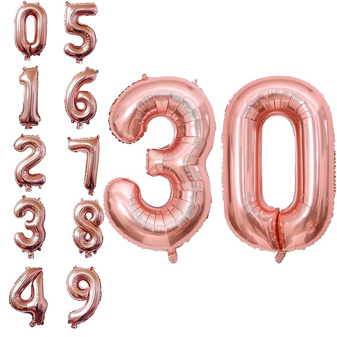 Party Propz Large 30 Number Foil Balloon - 16 Inch, Rose Gold Number Foil Balloon | Thirtieth Birthday and Anniversary Balloon Decoration | RoseGold Foil Balloon for 30th Birthday Decoration Items