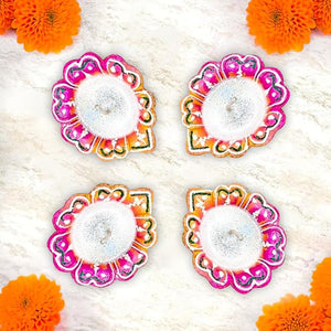 Party Propz Diwali Diyas for Decoration - Set of 4 Diwali Decoration Items for Home Decor | Clay Diya for Diwali | Diya Lights for Home Decor | Wax Diya for Diwali | Multicolor Diya for Puja