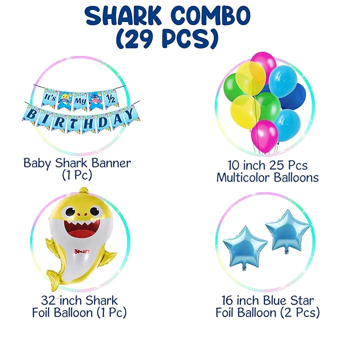 Party Propz Baby Shark Theme Happy Birthday- 29Pcs, 1/2 Birthday Decorations For Girls | Birthday Decoration Items | Half Birthday Decorations For Baby Girl | 6 Month Birthday Decorations for Boys